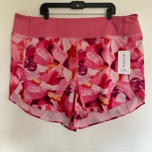 Athleta Printed Run With It Shorts Activewear UPF Lined Zip-Pocket Pink Size 3XL